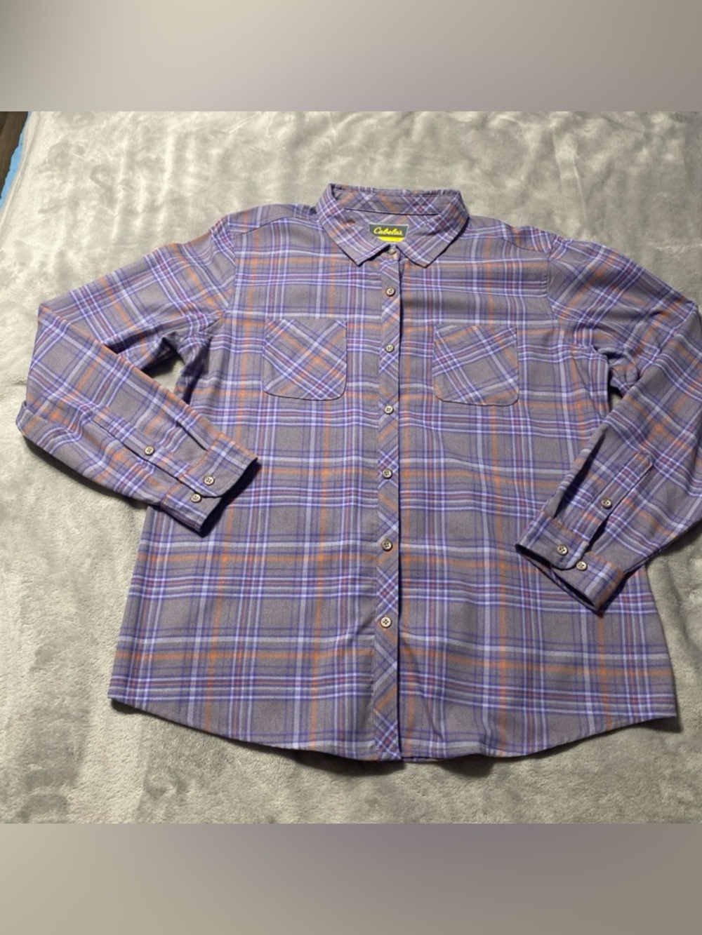 Cabela's Flannel Shirt Womens Large Purple Orange Button Up Long Sleeve